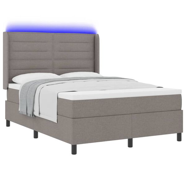 vidaXL Cama Box Spring LED con colch&oacute;n Taup&eacute; 160 x 200 cm tela