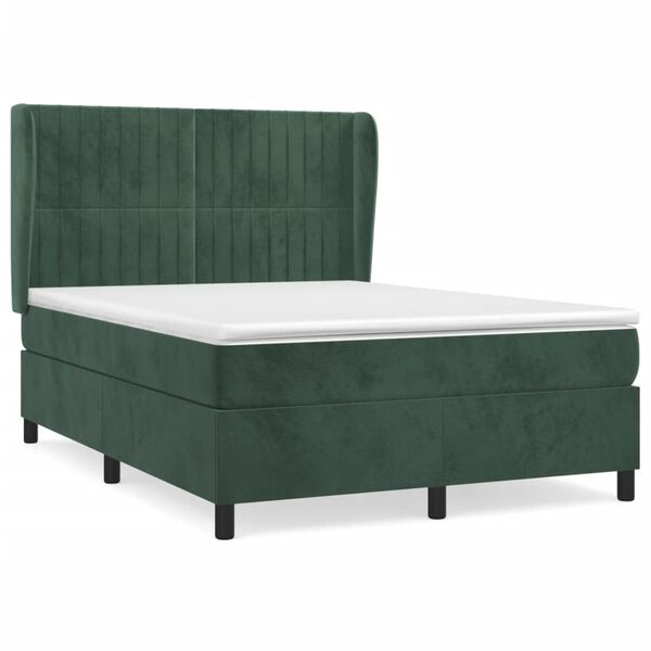 vidaXL Cama box spring con colch&oacute;n terciopelo verde oscuro 140x190 cm