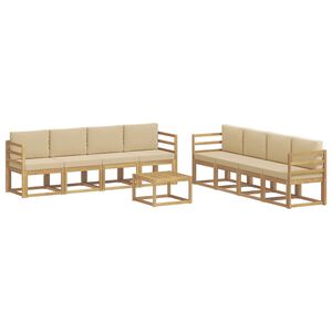 vidaXL Conjunto de sof&aacute;s de exterior con coj&iacute;n 9 pcs y Beige