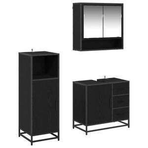 vidaXL Juego de muebles de ba&ntilde;o 3 pcs Roble Negro Madera de ingenier&iacute;a