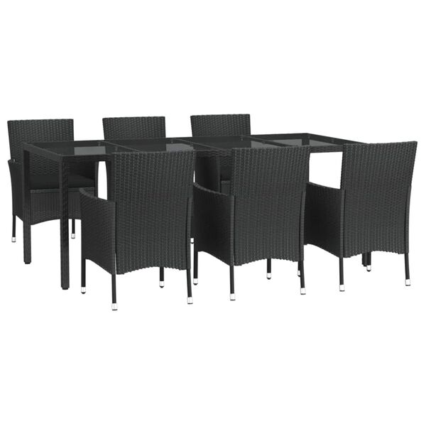 vidaXL Set de comedor de jard&iacute;n 7 pzas y cojines rat&aacute;n sint&eacute;tico negro