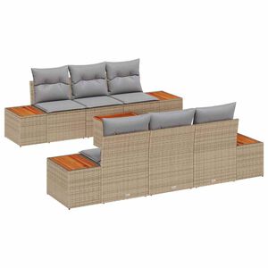 vidaXL Conjunto de sof&aacute; de jard&iacute;n con coj&iacute;n 7 pcs Beige Polirat&aacute;n