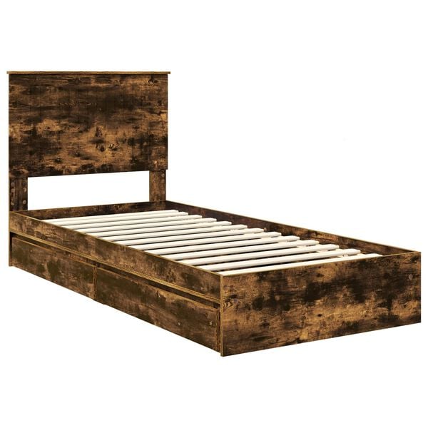 vidaXL Cama con almacenamiento con cabecera Roble ahumado 90 x 190 cm