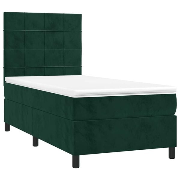 vidaXL Cama box spring colch&oacute;n y LED terciopelo verde oscuro 90x200 cm
