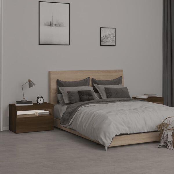 vidaXL Mesitas de noche con luces LED 2 uds marr&oacute;n roble 60x35x40 cm