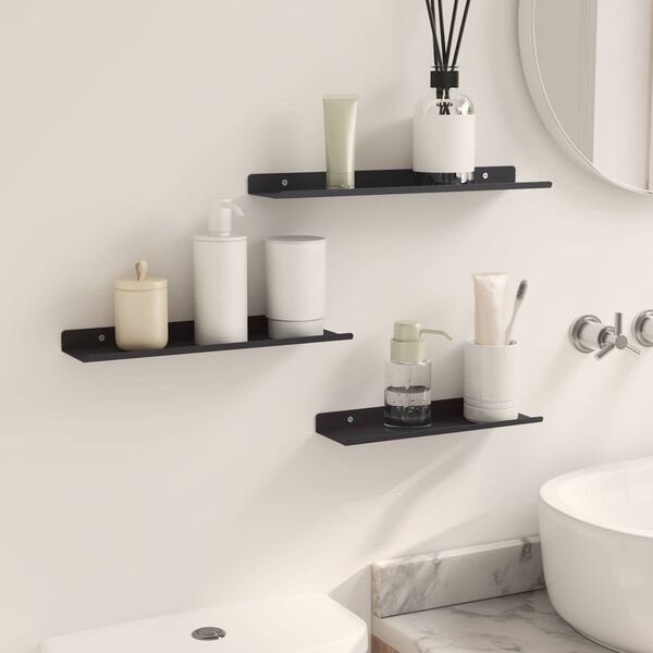 vidaXL Estante de pared con estante 2 pcs Negro 30 x 17,5 x 2,5 cm