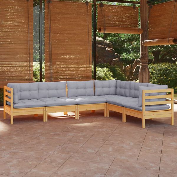 vidaXL Juego de muebles de jardín 6 pzas y cojines madera maciza pino