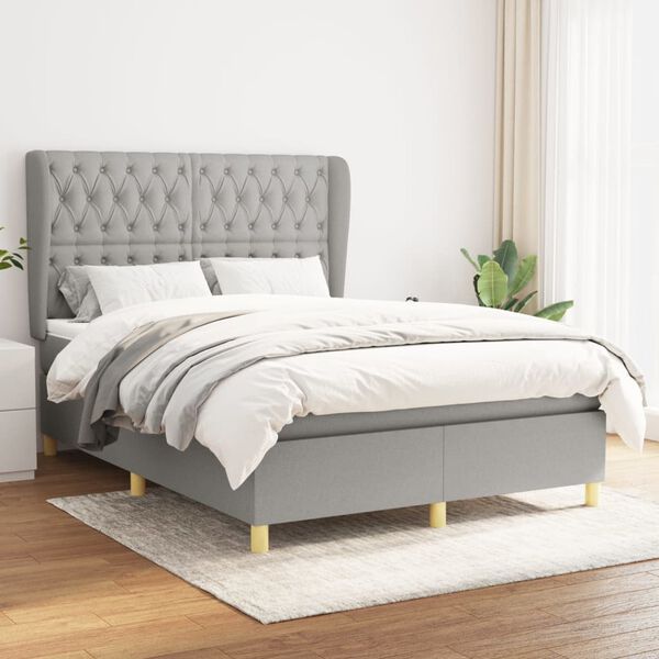 vidaXL Cama box spring con colch&oacute;n tela gris claro 140x200 cm