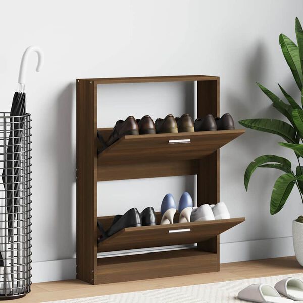 vidaXL Mueble zapatero madera contrachapada marr&oacute;n roble 59x17x81 cm