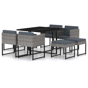 vidaXL Set de muebles jard&iacute;n 9 pzas con cojines rat&aacute;n sint&eacute;tico gris