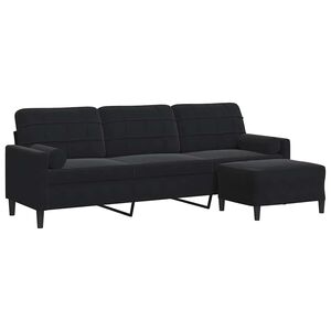 vidaXL Sof&aacute; de 3 plazas con taburete de terciopelo negro 210 cm
