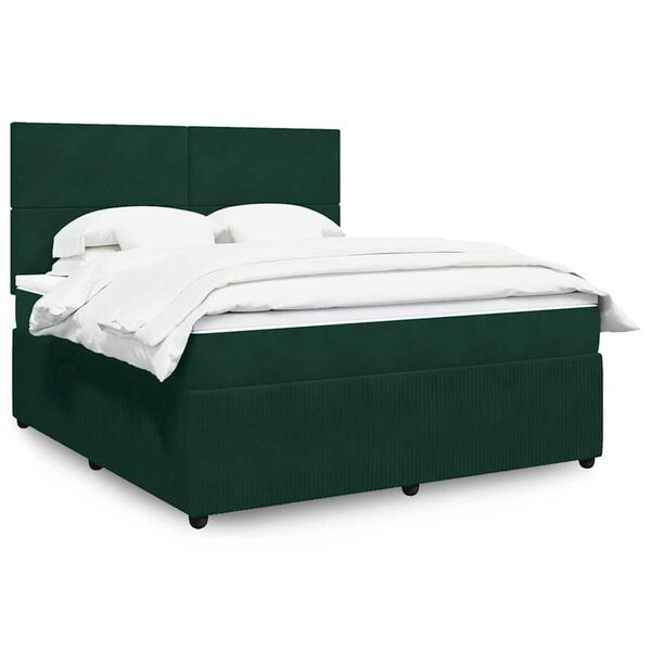 vidaXL Cama box spring con colch&oacute;n terciopelo verde oscuro 180x200 cm