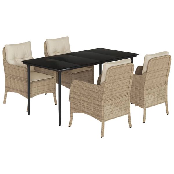 vidaXL Set comedor de jard&iacute;n 5 pzas con cojines rat&aacute;n sint&eacute;tico beige