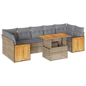 vidaXL Set sof&aacute;s jard&iacute;n y cojines 8 pzas rat&aacute;n sint&eacute;tico acacia beige