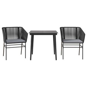 vidaXL Set comedor jard&iacute;n 3 pzas cojines rat&aacute;n sint&eacute;tico vidrio negro