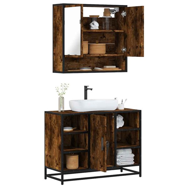 vidaXL Set de muebles baño 2 pzas madera contrachapada roble ahumado
