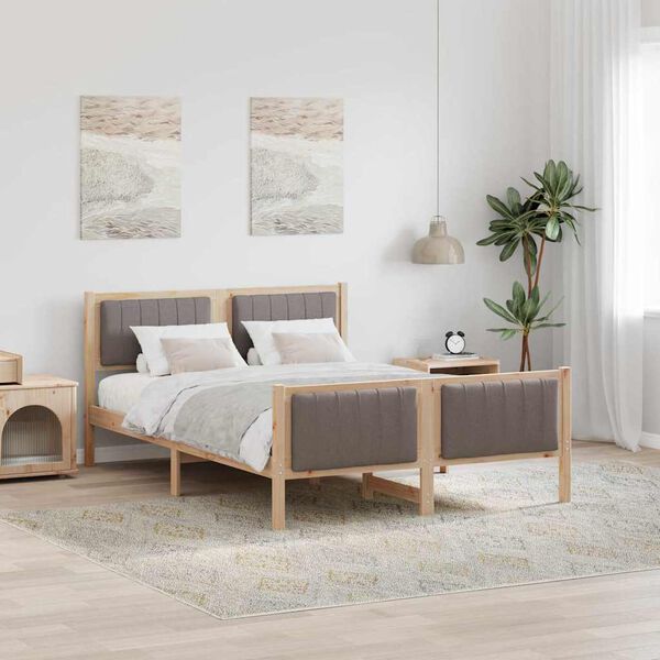 vidaXL Estructura de cama con cabecera Marr&oacute;n y taupe 140 x 200 cm