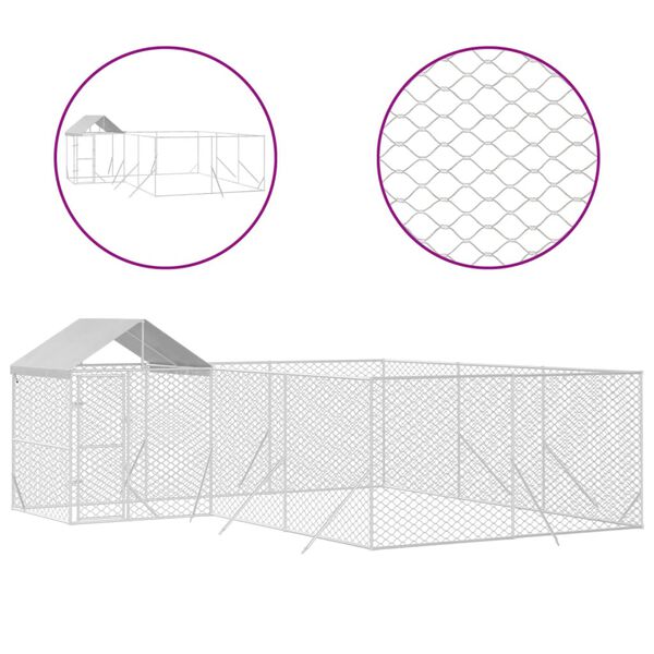vidaXL Perrera de exterior con techo acero galvanizado plata 6x6x2,5 m