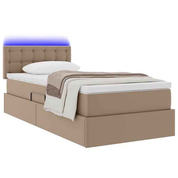 vidaXL Cama con almacenamiento y LED con colch&oacute;n Capuchino 90 x 190 cm