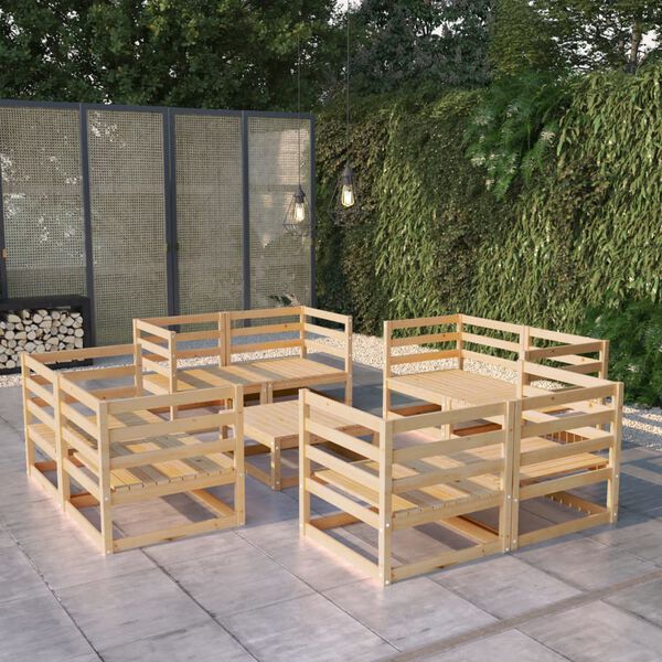 vidaXL Juego de muebles de jardín 9 piezas madera maciza de pino