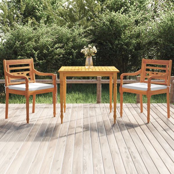 vidaXL Juego comedor de jard&iacute;n 3 pzas y cojines madera maciza de teca