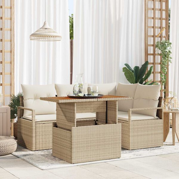 vidaXL Conjunto de sofá de jardín 5 pcs Beige Poliratán