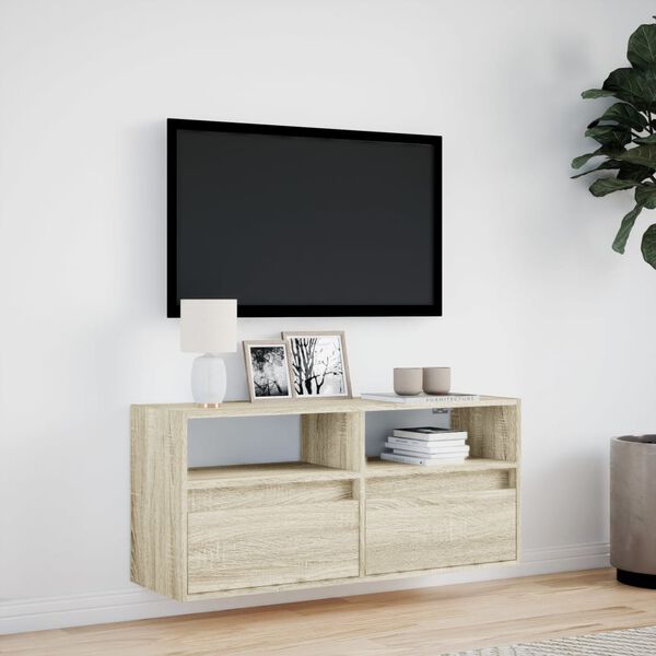 vidaXL Mueble de TV de pared con luces LED roble Sonoma 100x31x45 cm