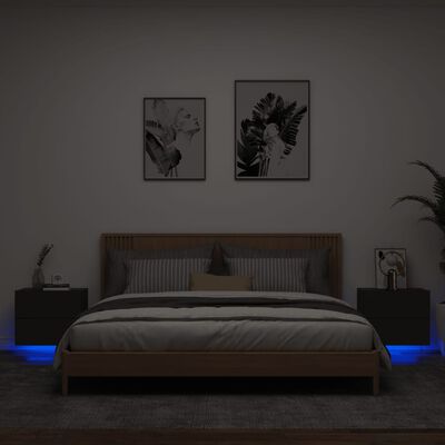vidaXL Mesitas de noche de pared con luces LED 2 unidades negro