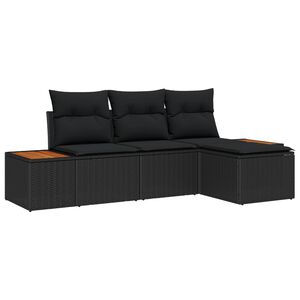 vidaXL Conjunto de sof&aacute; de jard&iacute;n 4 pcs Negro Rattan de Poli&eacute;ster
