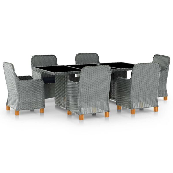 vidaXL Set comedor jard&iacute;n 7 pzas y cojines rat&aacute;n sint&eacute;tico gris claro