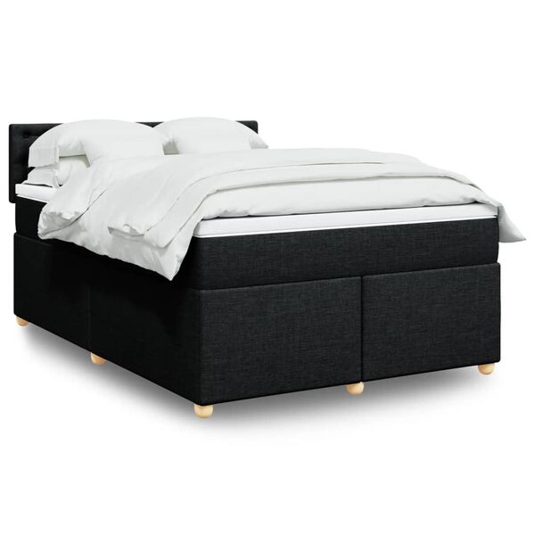 vidaXL Cama box spring con colch&oacute;n tela negro 160x200 cm