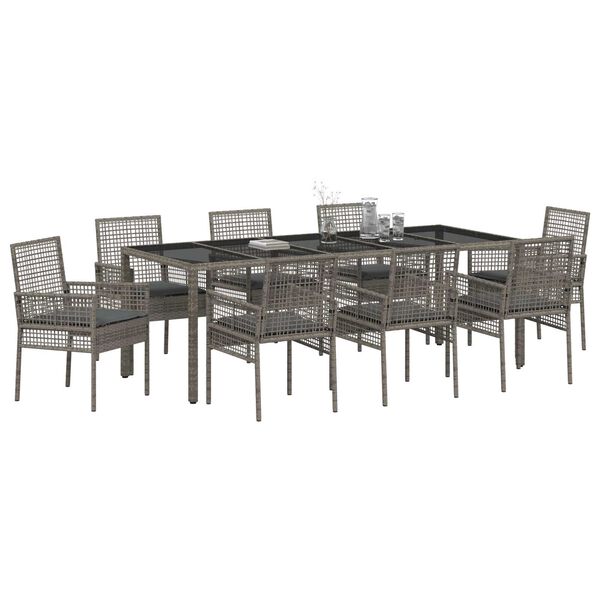 vidaXL Conjunto de Comedor de Jard&iacute;n 9 pcs Gris rat&aacute;n sint&eacute;tico