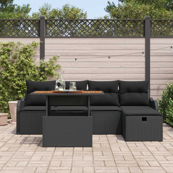 vidaXL Conjunto de sof&aacute; de jard&iacute;n 6 pcs Negro rat&aacute;n sint&eacute;tico