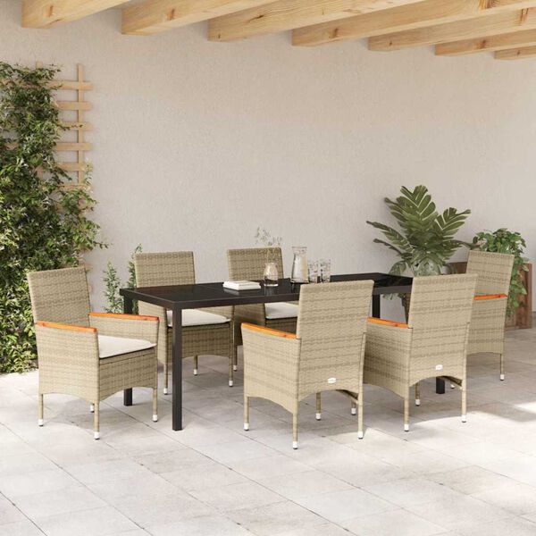 vidaXL Conjunto de Comedor de Jard&iacute;n 7 pcs Beige rat&aacute;n sint&eacute;tico