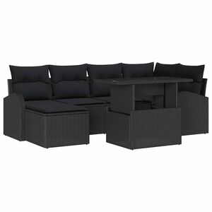 vidaXL Conjunto de sof&aacute; de jard&iacute;n 7 pcs Negro Polirat&aacute;n