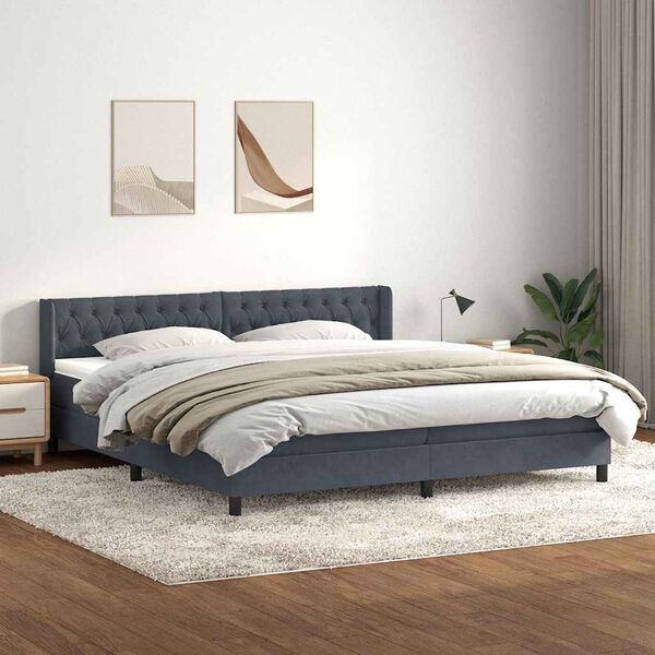 vidaXL Cama box spring con colch&oacute;n terciopelo gris oscuro 180x220 cm