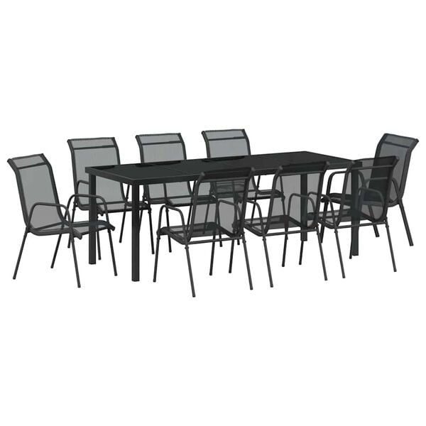 vidaXL Conjunto de Comedor de Jard&iacute;n 9 pcs Negro