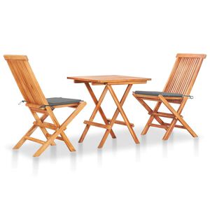 vidaXL Set de bistr&oacute; 3 pzas con cojines grises madera maciza de teca