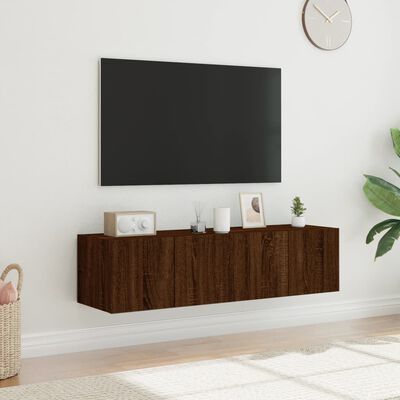 vidaXL Muebles de TV de pared luces LED 2 uds marrón roble 60x35x31 cm