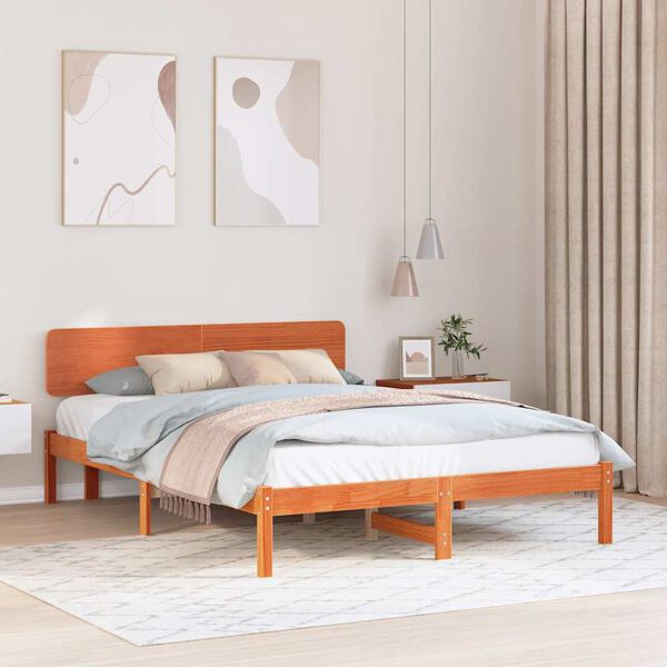 vidaXL Estructura de cama con cabecera Marr&oacute;n cera 140 x 200 cm