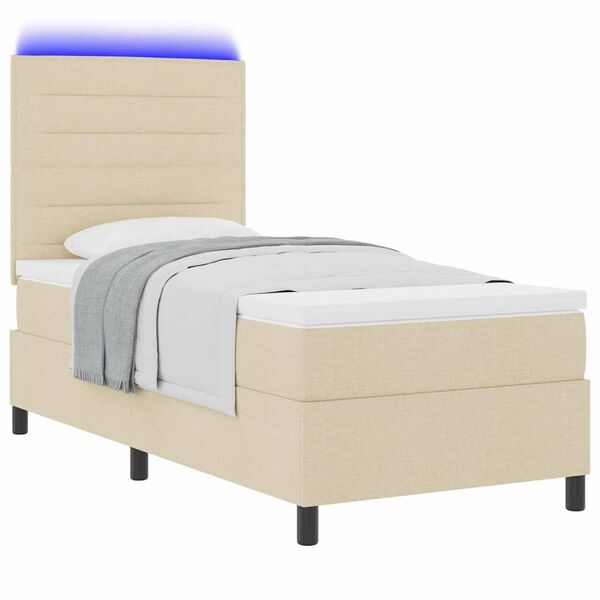 vidaXL Cama tipo Box Spring con colch&oacute;n con LED Crema 90 x 190 cm tela