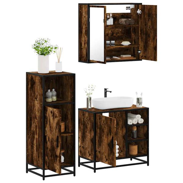 vidaXL Set de muebles ba&ntilde;o 3 pzas madera contrachapada roble ahumado