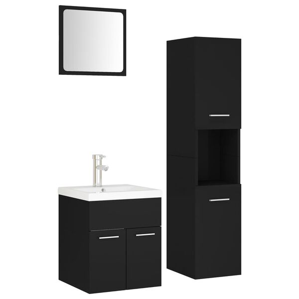 vidaXL Juego de muebles de ba&ntilde;o madera de ingenier&iacute;a negro