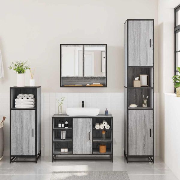 vidaXL Set de muebles de baño 3 pzas madera contrachapada gris sonoma