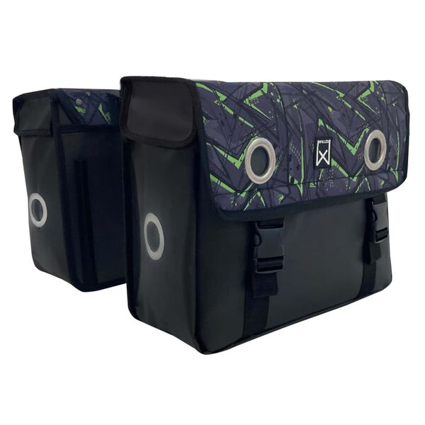 Willex Alforjas para bicicleta Eco lona impermeable verde y negro 30 L