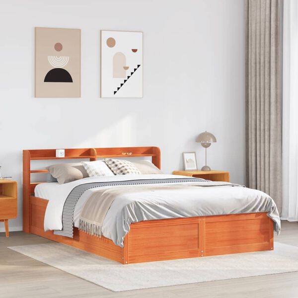 vidaXL Estructura cama con cabecero madera pino marr&oacute;n cera 120x200 cm