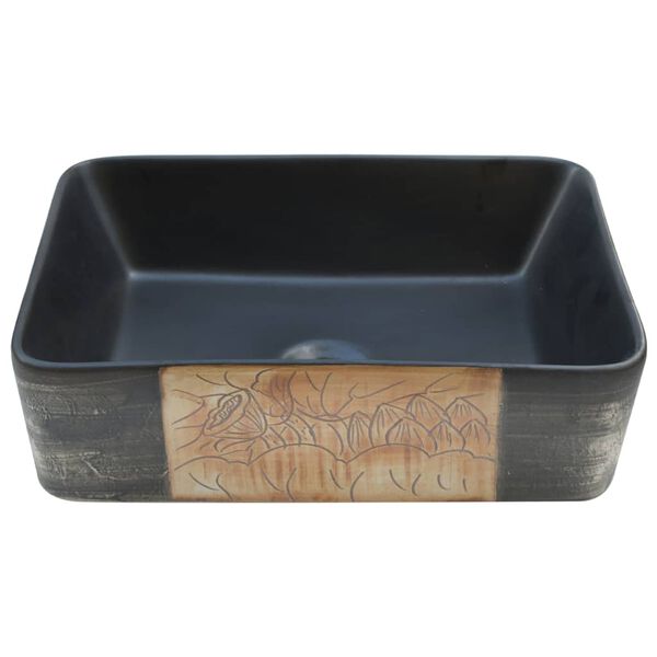 vidaXL Lavabo encimera rectangular cer&aacute;mica negro marr&oacute;n 46x35,5x13 cm