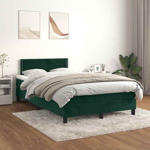 vidaXL Cama box spring con colch&oacute;n terciopelo verde oscuro 120x200 cm