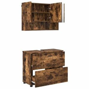 vidaXL Juego de muebles de ba&ntilde;o con caj&oacute;n 2 pcs Roble ahumado