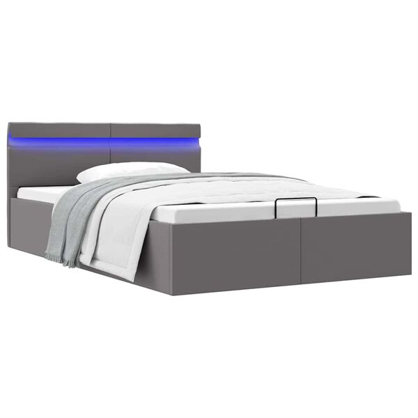 vidaXL Cama canapé hidráulica con LED cuero sintético gris 120x200 cm
